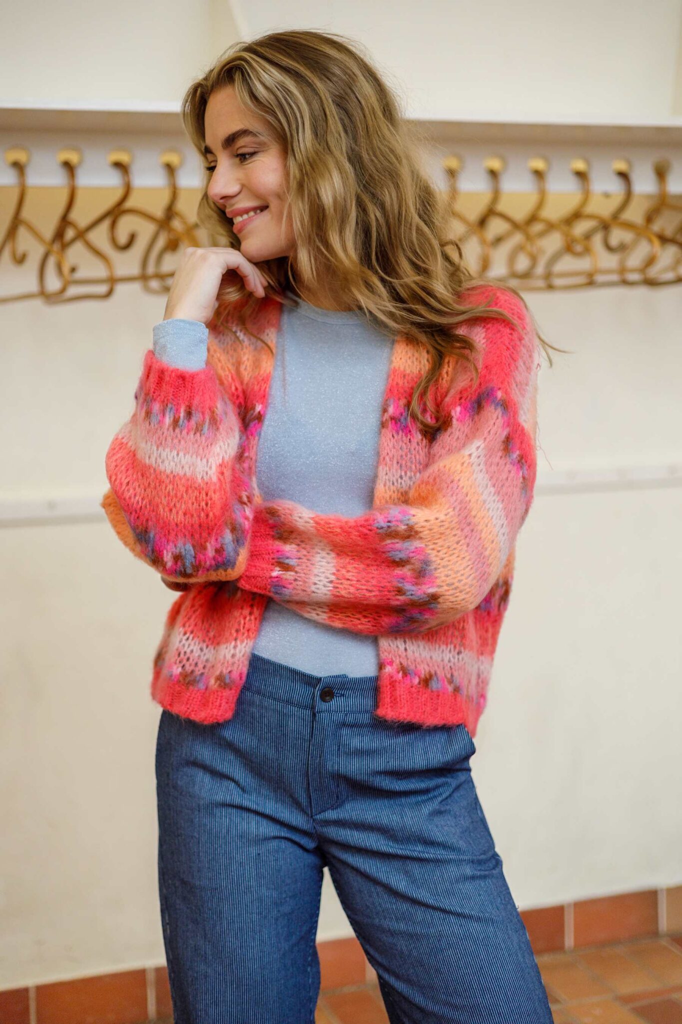 black colour - BCLAGOON multi striped cardigan - peach multi model