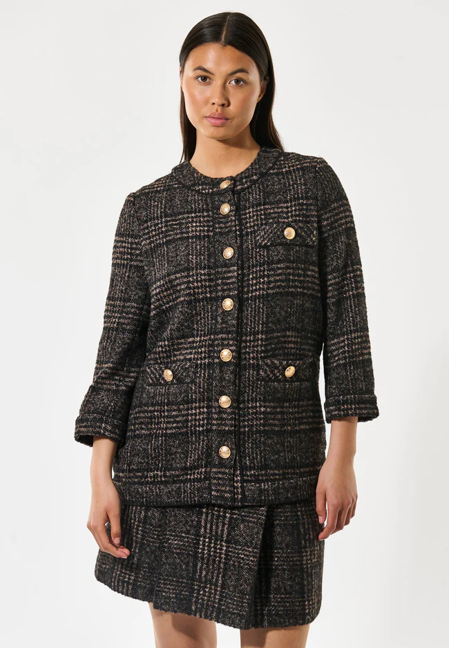 DEA KUDIBAL - AISHADEA JACKET W. DECO BUTTONS - BLACK CHECK MODEL